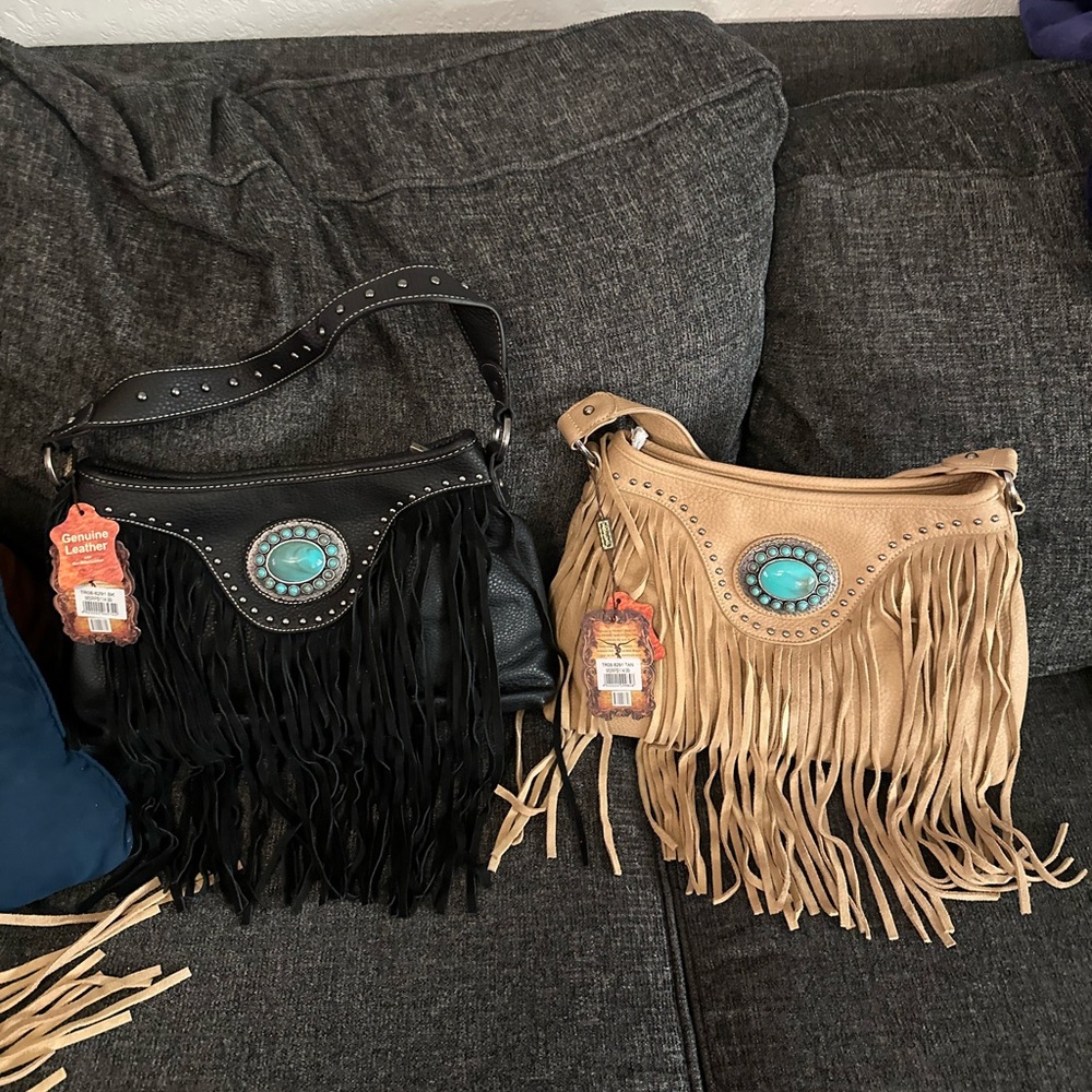 Montana West Black and Tan Fringe Shoulder Bags